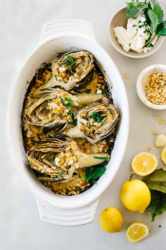 Lemon & Feta Roasted Artichokes